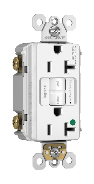 PRISE GFCI DUPLEX À AUTOTEST 20A DE QUALITÉ HOSPITALIÈRE AVEC PROTECTION SAFELOCK®- BLANCHE