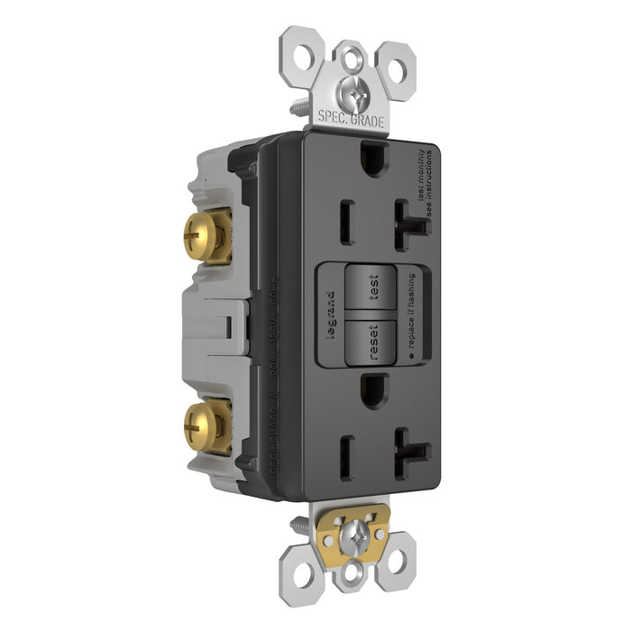 PRISE GFCI DUPLEX À AUTO TEST RADIANT®20A TAMPER-RESISTANT AVEC PROTECTION SAFELOCK®- NOIRE