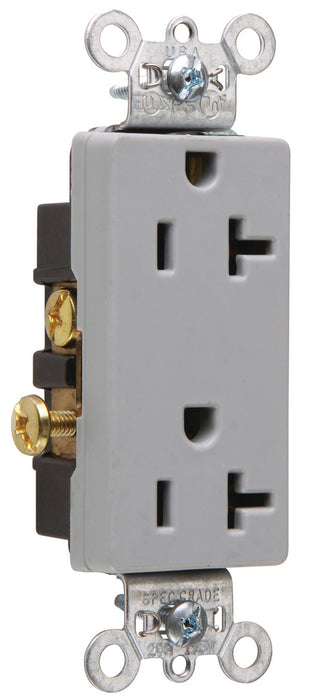 PRISE DUPLEX POUR DÉCORATEUR ROBUSTE DE QUALITÉ SPEC, 20A, 125V, FIL ARRIÈRE ET LATÉRAL - GRISE