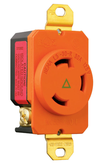 PRISE SIMPLE NEMA L530 30A, MISE À LA TERRE ISOLÉE - ORANGE