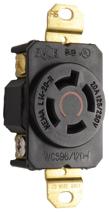PRISE SIMPLE NEMA L1420, 20A, 125/250 V, 4 FILS - NOIRE