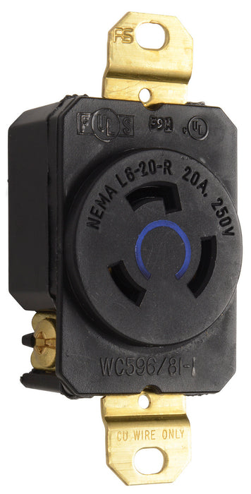 PRISE SIMPLE NEMA L620, 20A, 250V, 3 FILS - NOIRE