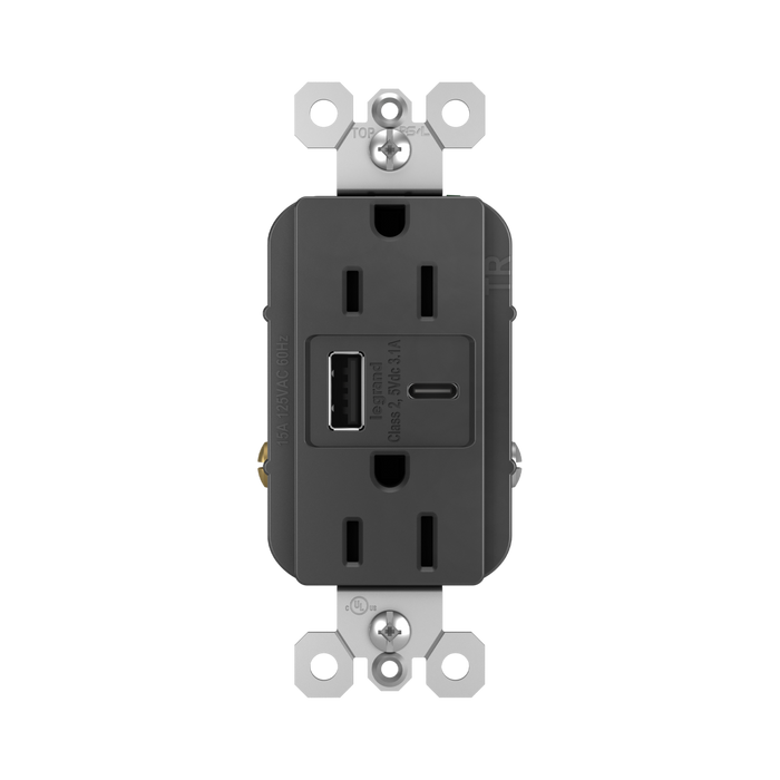 PRISE USB DE TYPE A/C, TAMPER-RESISTANT, RADIANT® 15A - NOIRE