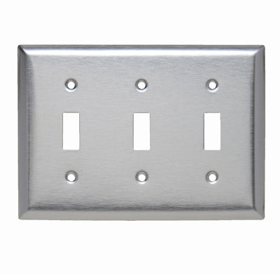 PLAQUE TROIS GROUPES AVEC OUVERTURE POUR INTERRUPTEURS À BASCULE - ACIER INOXYDABLE 430
