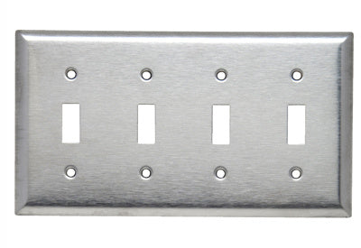 PLAQUE POUR INTERRUPTEURS À BASCULE, QUATRE GROUPES - ACIER INOXYDABLE 430
