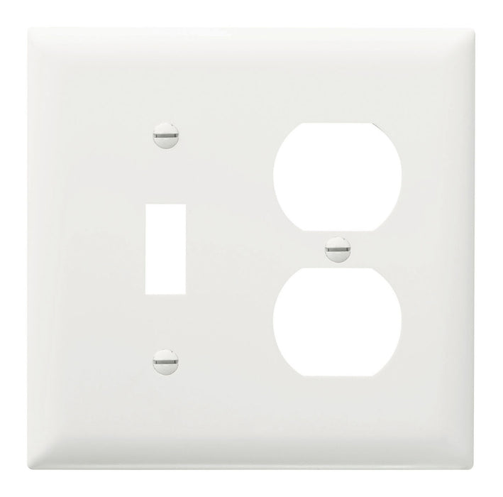 PLAQUE AVEC OUVERTURE COMBINÉE 1 INTERRUPTEUR À BASCULE ET 1 PRISE DOUBLE DEUX GROUPES - BLANC