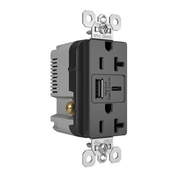 PRISE DUPLEX TAMPER RESISTANT 20A 125V AVEC PORTS DE CHARGE RAPIDE USB A/C - NOIRE